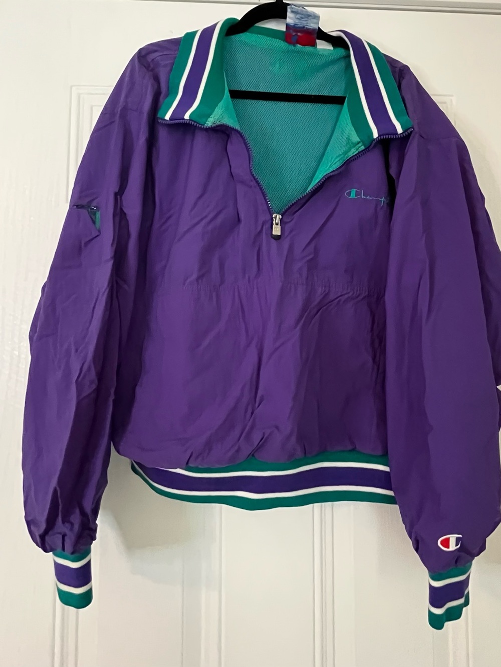 Champion Purple Pullover Windbreaker with Teal Trim